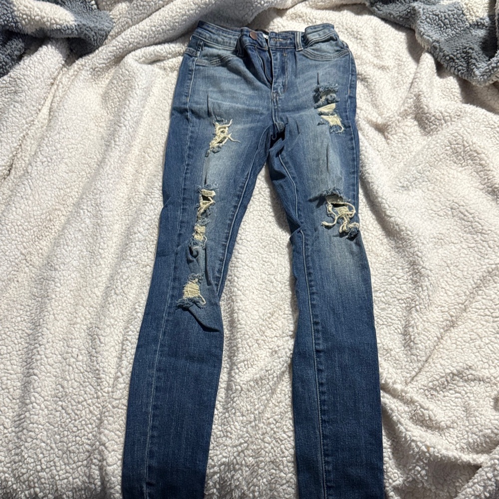 Fashion Nova Ripped Blue Skinny Jeans